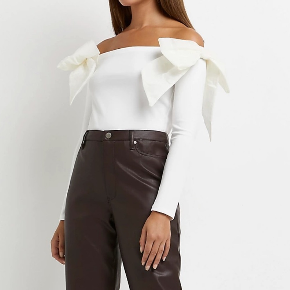 River Island White bow detail bardot top